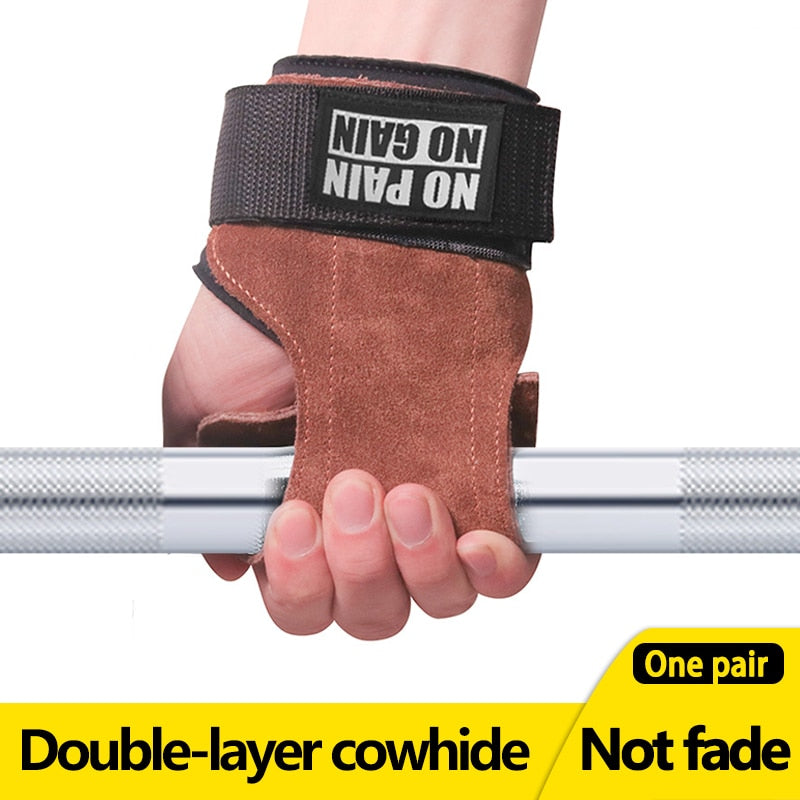 Cowhide Gym Gloves Grips Anti-Skid Weight Power  Lifting  Deadlift Belt Workout Crossfit Fitness Gloves Palm Protection
